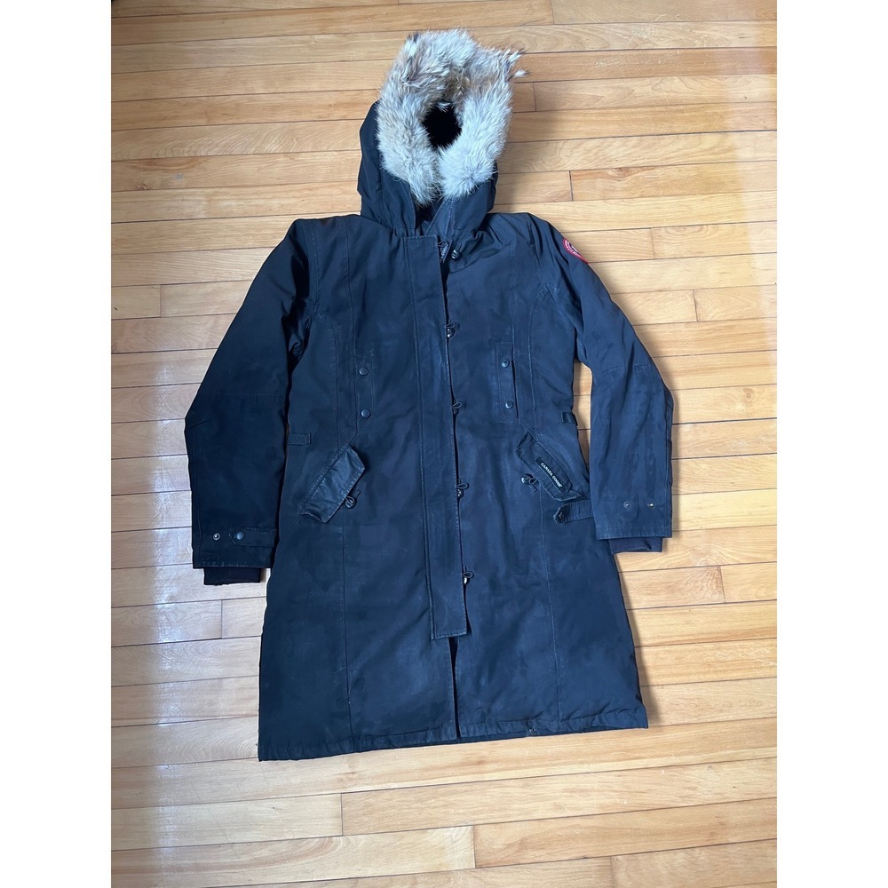 Canada Goose Kensington Parka Black Down Coat Fur Hood Womens Large 2506L
